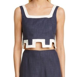 Staud dark blue linen crop top size Small